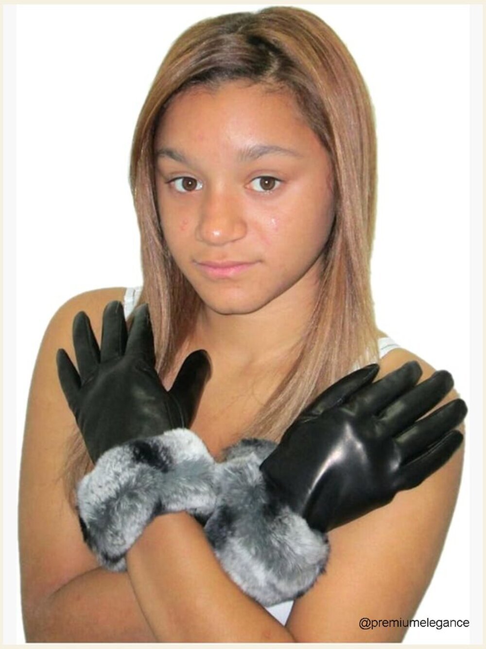 Luxury Leather Gloves with Cashmere Lining and Rex Chinchilla Cuffs